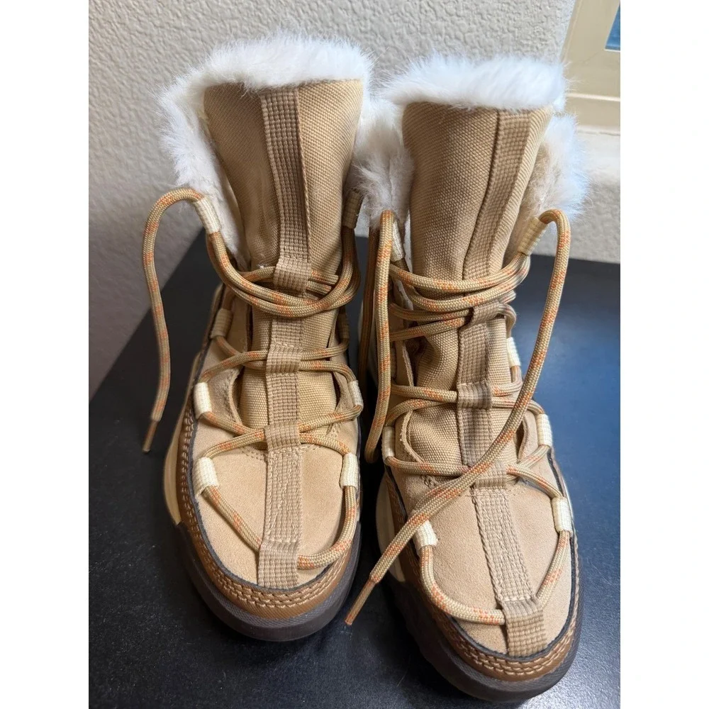 Sorel Kinetic Impact NXT Waterproof Winter Boots Tan Faux Fur Womens 6.5